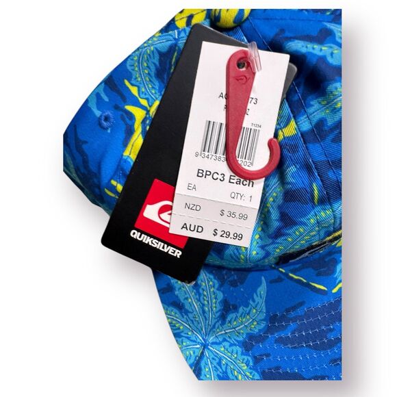 Quiksilver Blue Floral Snapback Hat Tropical Palm Trees Blue/Yellow Rare - Picture 3 of 4